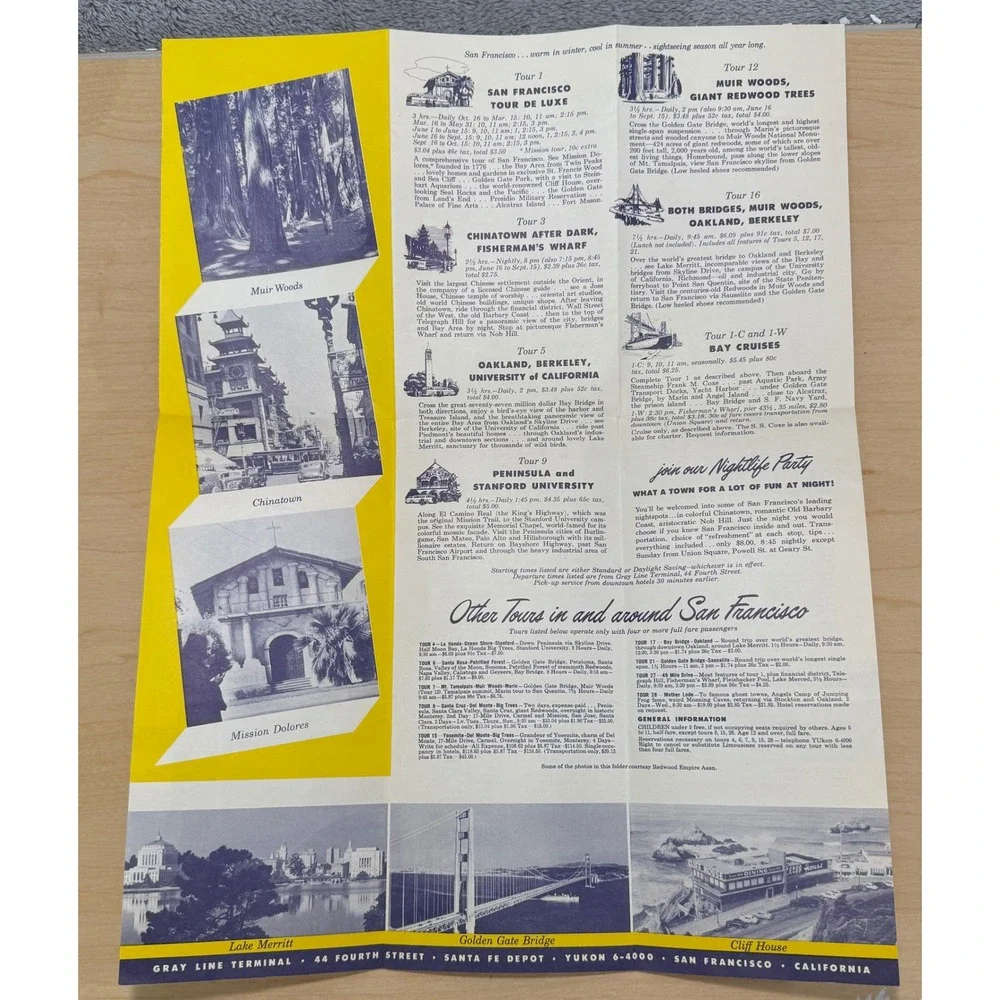 Gray Line Sightseeing Brochure San Francisco 1953 Yellow Vintage‎ Travel Map